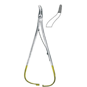 Needle Holders Eiselsberg - Mathieu Tc, Gold Plated Spring Handles, Bented Serrated Jaws, Cut Ratchet