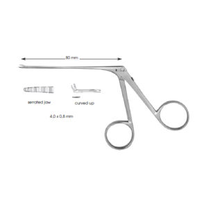 Micro Ear Forceps, Serrated Jaw Curved Up 4,0 X Shaft Length 80 mm