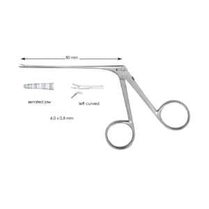 Micro Ear Forceps, Serrated Jaw Left Curved 4,0 X Shaft Length 80 mm