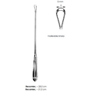 Uterine Curettes, Recamier, ~ Malleable/Sharp X 5 mm